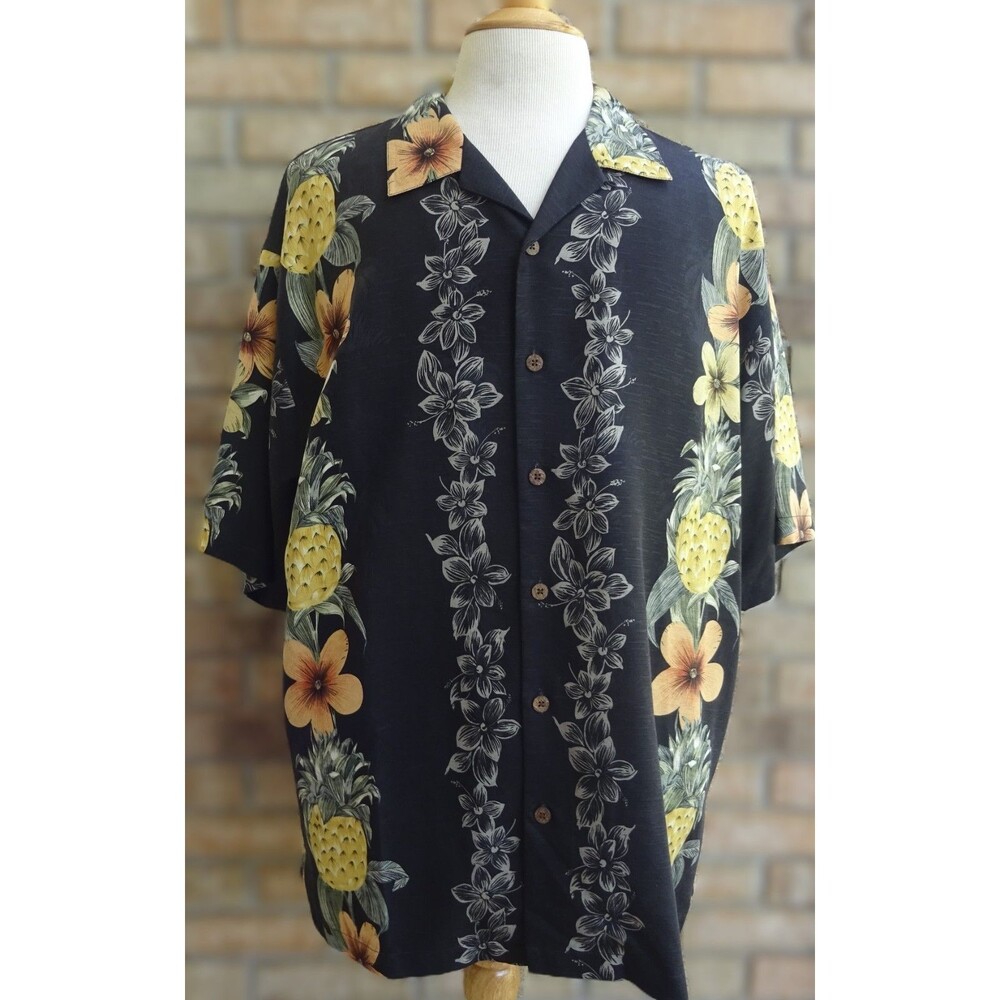 Tommy Bahama Black Silk Hawaiian Camp Shirt - Size XL